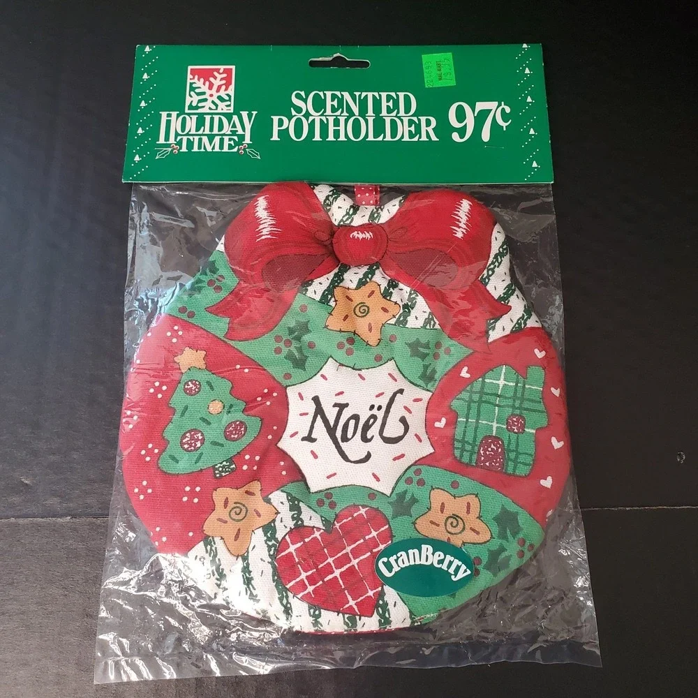 VTG‎ Christmas Scented Potholder Pot Holders Cranberry Wreath, Pine Santa Claus